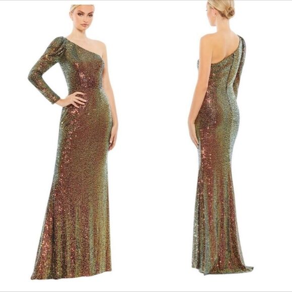 Mac Duggal 26591 Sequin One Shoulder Iridescent Gown | Size 6 - Picture 1 of 11